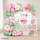 Watermelon Two Sweet Birthday Party Kit, Pink Green Balloons, Backdrop, Crown