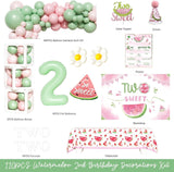 Watermelon Two Sweet Birthday Party Kit, Pink Green Balloons, Backdrop, Crown