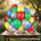 Red Yellow Blue Carnival Balloon Kit, Matte Primary Colors, Confetti Balloons, Kids Birthday Decor