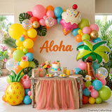 Hawaiian Luau Balloon Arch Kit | Tropical Palm Tree, Pineapple, Ice Cream Balloons