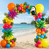 Tropical Balloon Arch Kit | Toucan, Star, Monstera Leaf Garland for Luau Party Decor