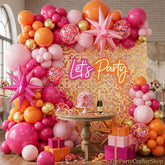 Pink Orange Balloon Arch Kit | Hot Pink Gold Confetti Star Balloons, Summer Party Decor