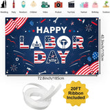 Happy Labor Day Patriotic Banner, Red White Blue Fabric Backdrop (43.3 x 72.8 Inch)