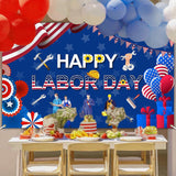 Happy Labor Day Patriotic Banner, Polyester Fabric Backdrop, 6x3.6ft Wall Decor