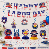 Patriotic Labor Day Decorations Set, American Flag Banner, Hanging Swirls, Honeycomb Decor
