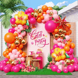 Tropical Balloon Arch Garland Kit | Hot Pink Orange Hibiscus Luau Party Decor