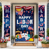 Labor Day Door Banner Set, Patriotic Worker Tools, American Flag Decor (3pc)