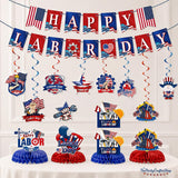 Happy Labor Day Decorations Set, Patriotic Banners, Swirls, Centerpieces, Red White Blue Party Decor