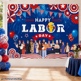 Happy Labor Day Backdrop Banner, Patriotic Worker Celebration Photo Background (7x5FT)