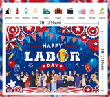 Happy Labor Day Backdrop Banner, Patriotic Worker Celebration Photo Background (7x5FT)