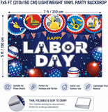 Happy Labor Day Backdrop, Patriotic Construction Tools Photo Booth Banner