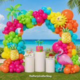Tropical Balloon Arch Kit | Hawaiian Luau Garland with Flamingo, Pineapple, Sun, Beach Ball Decorations