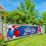 Happy Labor Day Banner, Patriotic American Flag Fence Sign, Red White Blue Party Backdrop