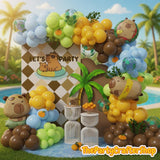 Capybara Birthday Balloon Arch Kit | Brown, Blue, Green Party Decorations