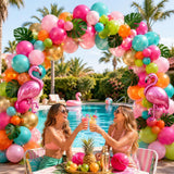 Tropical Flamingo Balloon Arch Kit | Luau Party Decorations, Pearl Pink Teal Balloons
