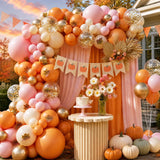 201-Piece Fall Balloon Arch Kit, Burnt Orange Pink Garland, Maple Leaf Pumpkin Decor