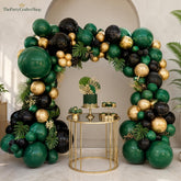 Emerald Green Black Gold Balloon Arch Kit | Luxury Tropical Luau Birthday Decor