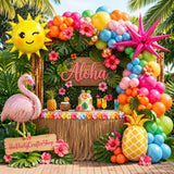 Tropical Flamingo Balloon Arch Kit | Luau Garland with Pineapple, Palm Leaves
