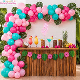 Tropical Aloha Balloon Arch Kit | Pink Teal Palm Leaves Hawaiian Party Decor