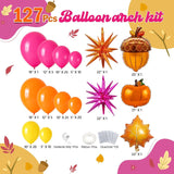 Fall Balloon Arch Kit, Hot Pink Orange Yellow Balloon Garland, Maple Leaf Star Foil Thanksgiving Harvest Birthday Party Decor