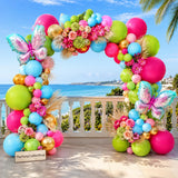 Tropical Butterfly Balloon Arch Kit | Hot Pink Blue Gold Garland for Luau Party Decor