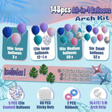 Tropical Balloon Arch Kit | Blue, Purple, Pink Summer Luau Garland with Palm Leaves, Stars