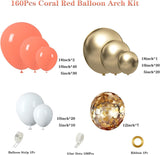 Coral Red White Gold Balloon Garland Arch Kit, Confetti Latex Balloons, Party Decor