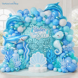 Under the Sea Balloon Arch Kit | Ocean Birthday Party Decorations with Blue Bubble Balloons, Dolphin Shark and Seahorse Foil Balloons
