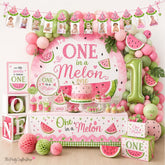 Watermelon 1st Birthday Party Decorations Kit | One in a Melon Backdrop, Tableware, Balloons