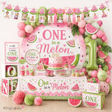 Watermelon 1st Birthday Party Decorations Kit | One in a Melon Backdrop, Tableware, Balloons