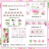 Watermelon 1st Birthday Party Decorations Kit | One in a Melon Backdrop, Tableware, Balloons