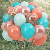 Hawaiian Balloon Set | Tropical Luau Party Decor, Orange, Teal, Rose Gold Confetti Balloons
