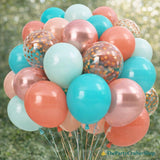Hawaiian Balloon Set | Tropical Luau Party Decor, Orange, Teal, Rose Gold Confetti Balloons