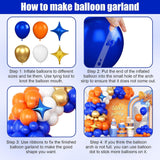 Blue Orange Balloon Arch Kit, Royal Blue White Gold Balloons, Star Foil Garland