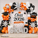 Class of 2026 Graduation Balloon Arch Kit, Orange Black Silver Party Decoration