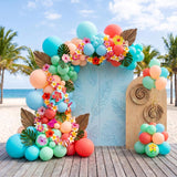 Tropical Balloon Garland Kit, Luau Party Arch with Palm Leaves, Flowers