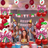 Cherry Balloon Garland Kit, Pink Red Bow Cherry Print Balloons, Birthday Baby Shower Decor