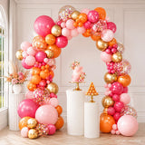 Pink Orange Gold Balloon Arch Kit, Confetti Garland for Birthday, Baby Shower, Wedding Decor