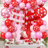 Strawberry First Birthday Party Decorations Kit, Pastel Berry Sweet Theme Balloons Banner Topper