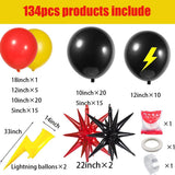 Red Yellow Black Balloon Garland Kit, Superhero Lightning Starburst Foils, Birthday Party Decor