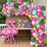 Flamingo Balloon Garland Kit, Tropical Luau Party Arch with Palm Leaves