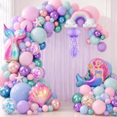 Mermaid Balloon Arch Kit, Pastel Undersea Party Garland with Tails, Seashell, Rainbow Foils