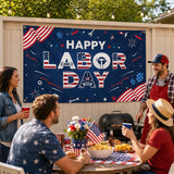 Happy Labor Day Patriotic Banner, Red White Blue Fabric Backdrop (43.3 x 72.8 Inch)