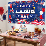 Happy Labor Day Banner, Patriotic American Flag Worker Backdrop, Party Decorations