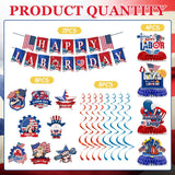Happy Labor Day Decorations Set, Patriotic Banners, Swirls, Centerpieces, Red White Blue Party Decor