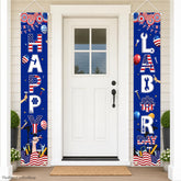 Happy Labor Day Patriotic Door Banner, American Flag Porch Sign