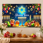 Shana Tova Menorah Backdrop, Rosh Hashanah Star Banner, Jewish Holiday Decorations