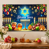 Shana Tova Menorah Backdrop, Rosh Hashanah Star Banner, Jewish Holiday Decorations