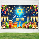 Shana Tova Menorah Backdrop, Rosh Hashanah Star Banner, Jewish Holiday Decorations