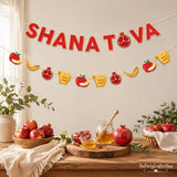 Shana Tova Banner Garland, Rosh Hashanah Jewish New Year Decor, Honey Apple Pomegranate Party